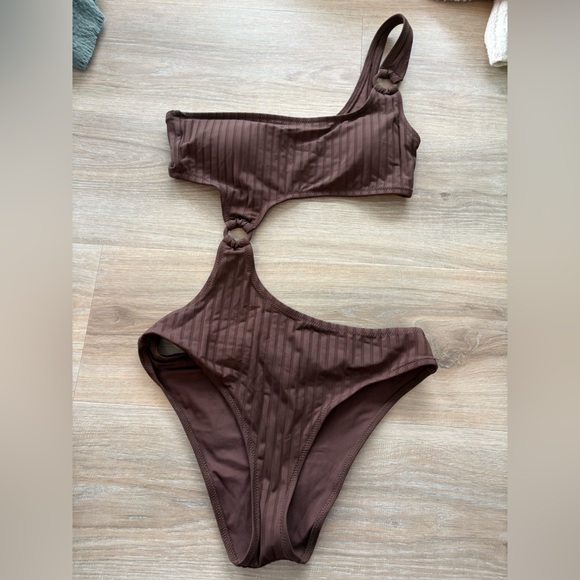 Brown Ribbed Bikini Set - Picture 1 of 3